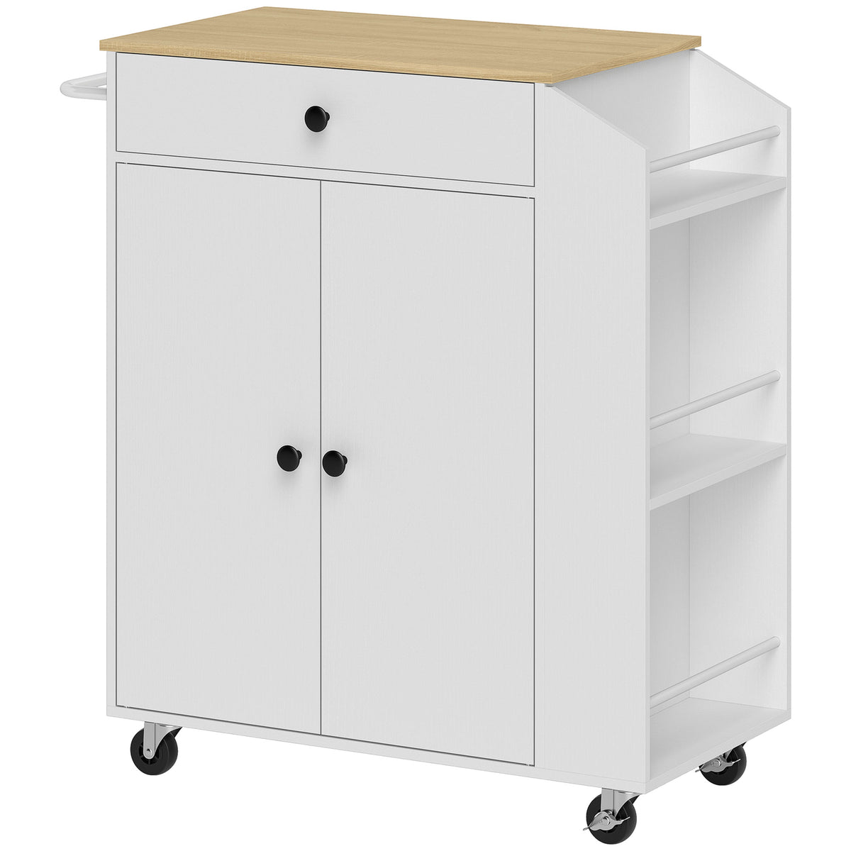 Keukenwagen met lade, kastvak, kruidenrek, handdoekstang, 82 x 38 x 86,5 cm, wit/eiken