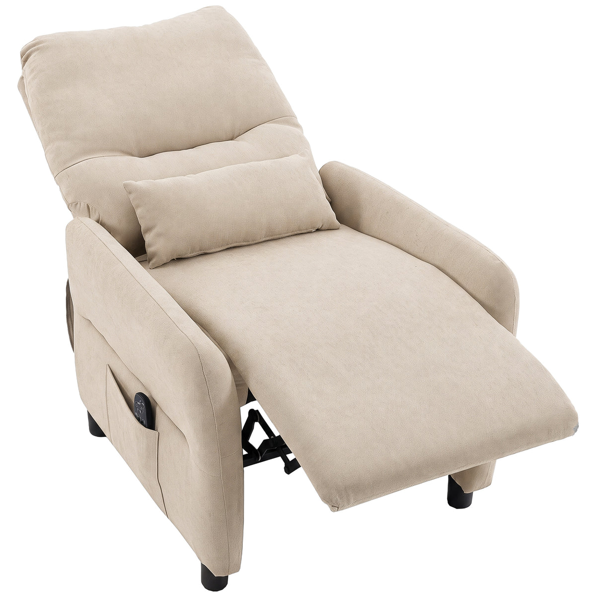 Relaxfauteuil met massage & warmte, ligfunctie, 2 zijvakken en uitschuifbare voetensteun, beige