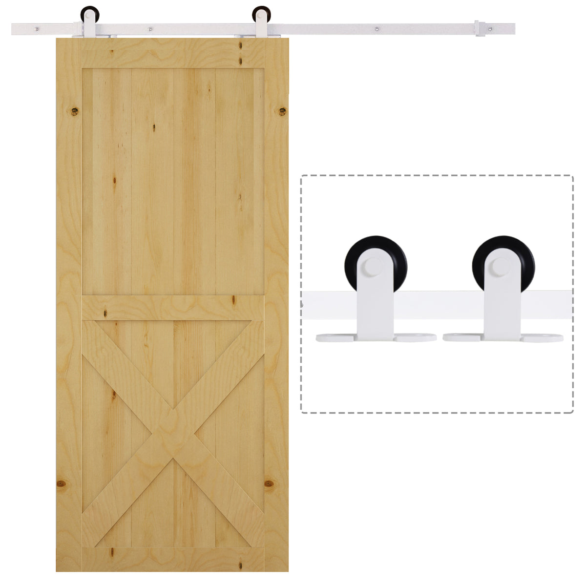 Glijrailset voor schuifdeur, stille rollers, ruimtebesparend, koolstofstaal, wit, 183 cm