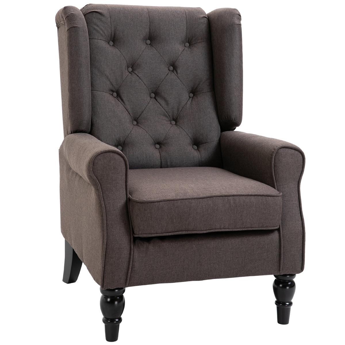 Oorfauteuil, fauteuil met gecapitonneerde bekleding, hoge rugleuning, gestoffeerde loungestoel met afgeronde