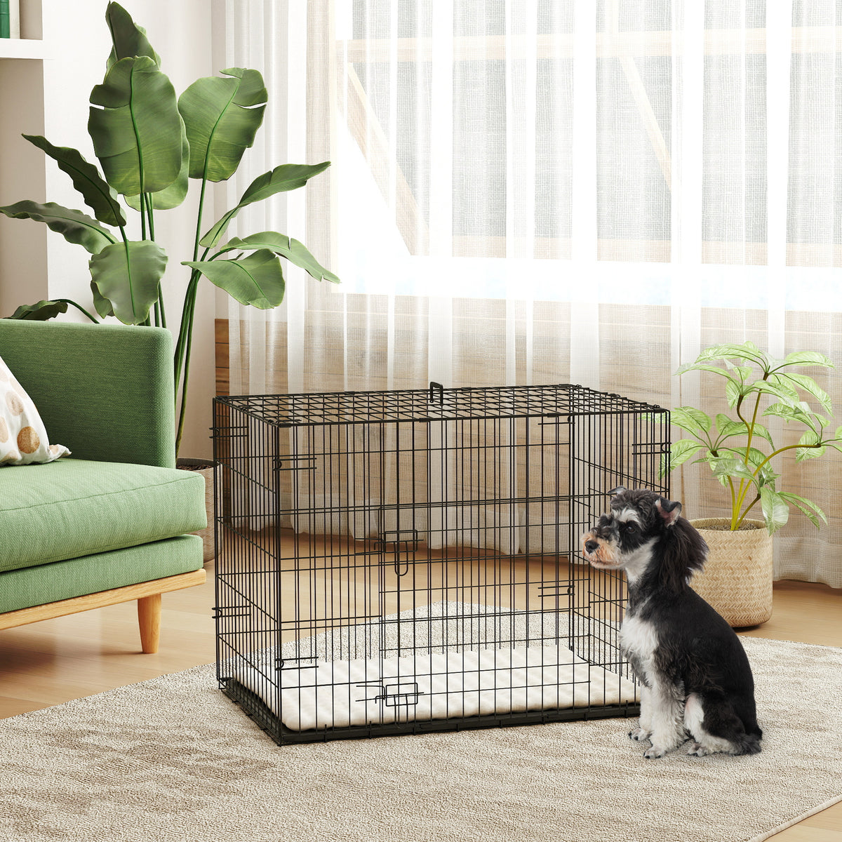 Opvouwbare hondenbench met 2 deuren, transportkooi met uitschuifbare bodemplaat en kussen 75 x 48,5 x 53 cm (2)
