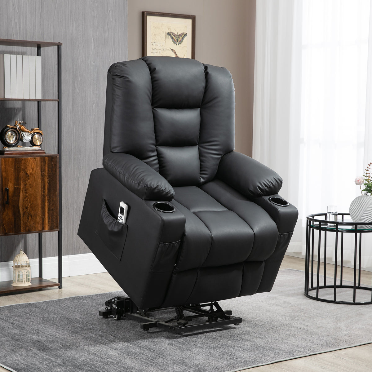 Relaxfauteuil met sta-op-hulp, USB, massagefunctie, kunstleer, tot 150 kg, 90x98x102 cm, zwart (2)