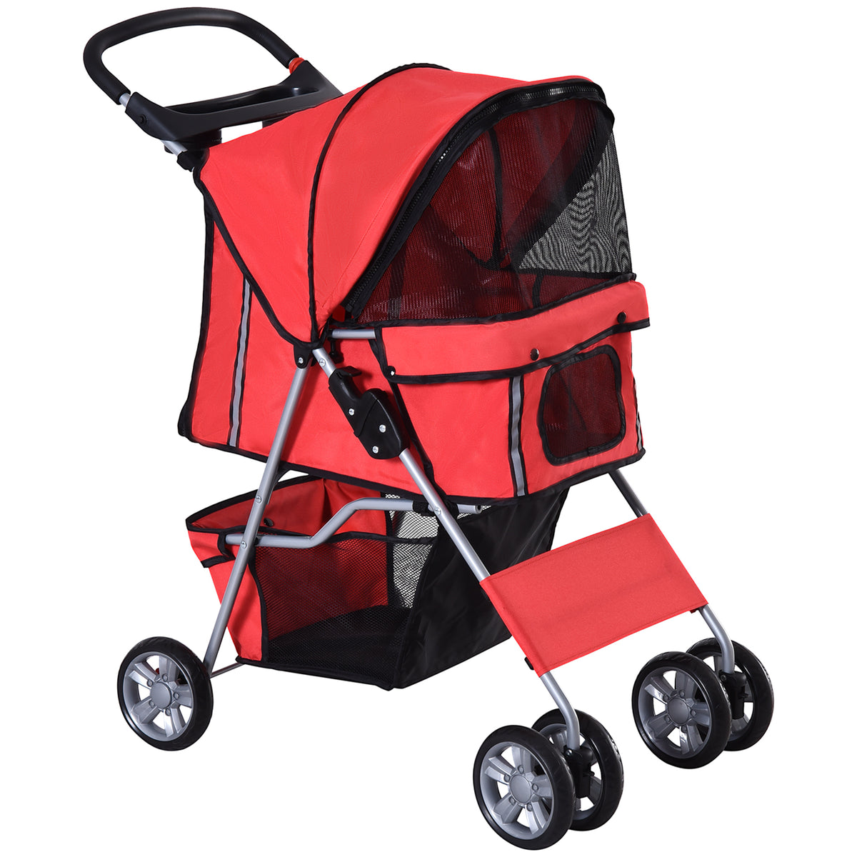 Hondenwagen hondentrolley tot 10 kg opvouwbaar met bekerhouder zonnedak rood