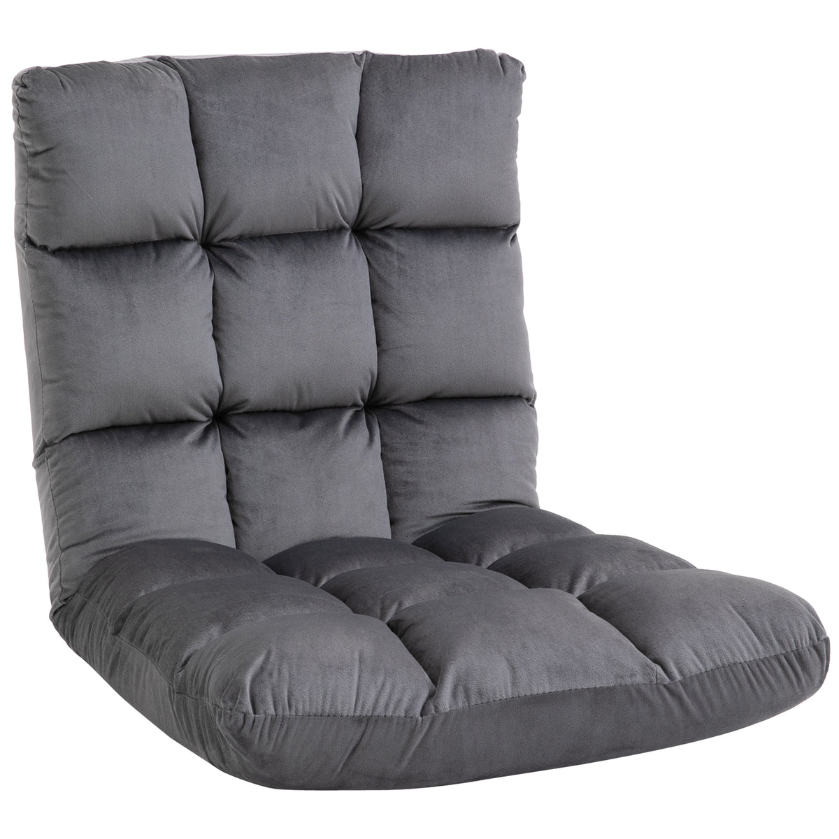 Fauteuil logeermatras vloerstoel, verstelbare rugleuning, velouroptiek, 55 cm x 71 cm x 53,5 cm, grijs