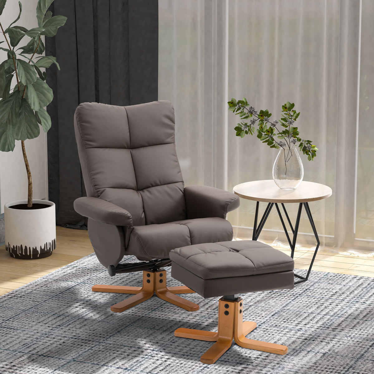 Relaxfauteuil met hocker, 360° draaibare tv-stoel met ligfunctie, leesstoel voor slaapkamer, woonkamer (2)
