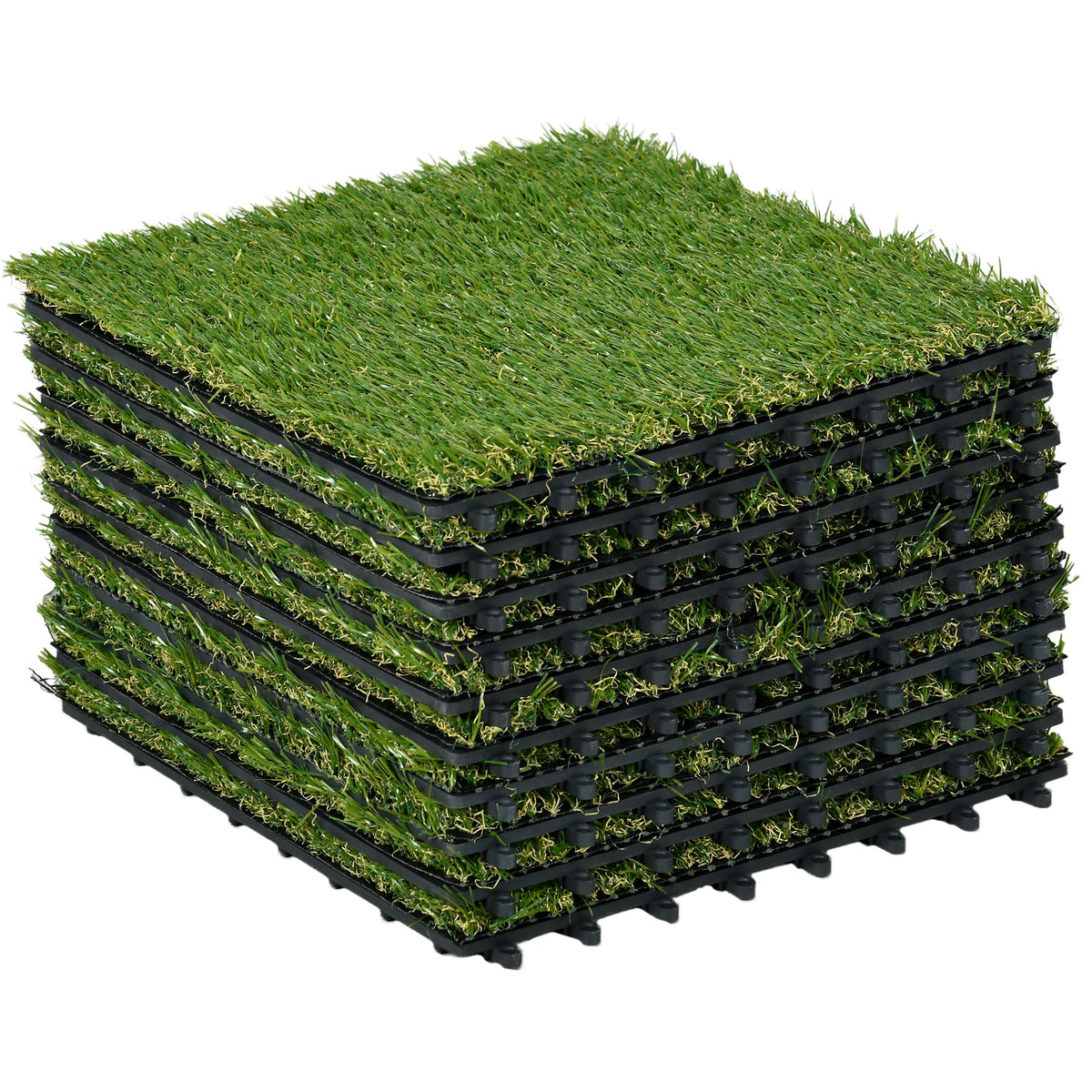 Kunstgras, natuurgetrouw, drainagesysteem, 11 k vezels/m², 25mm hoog, 10-delige set van 30x30cm, groen
