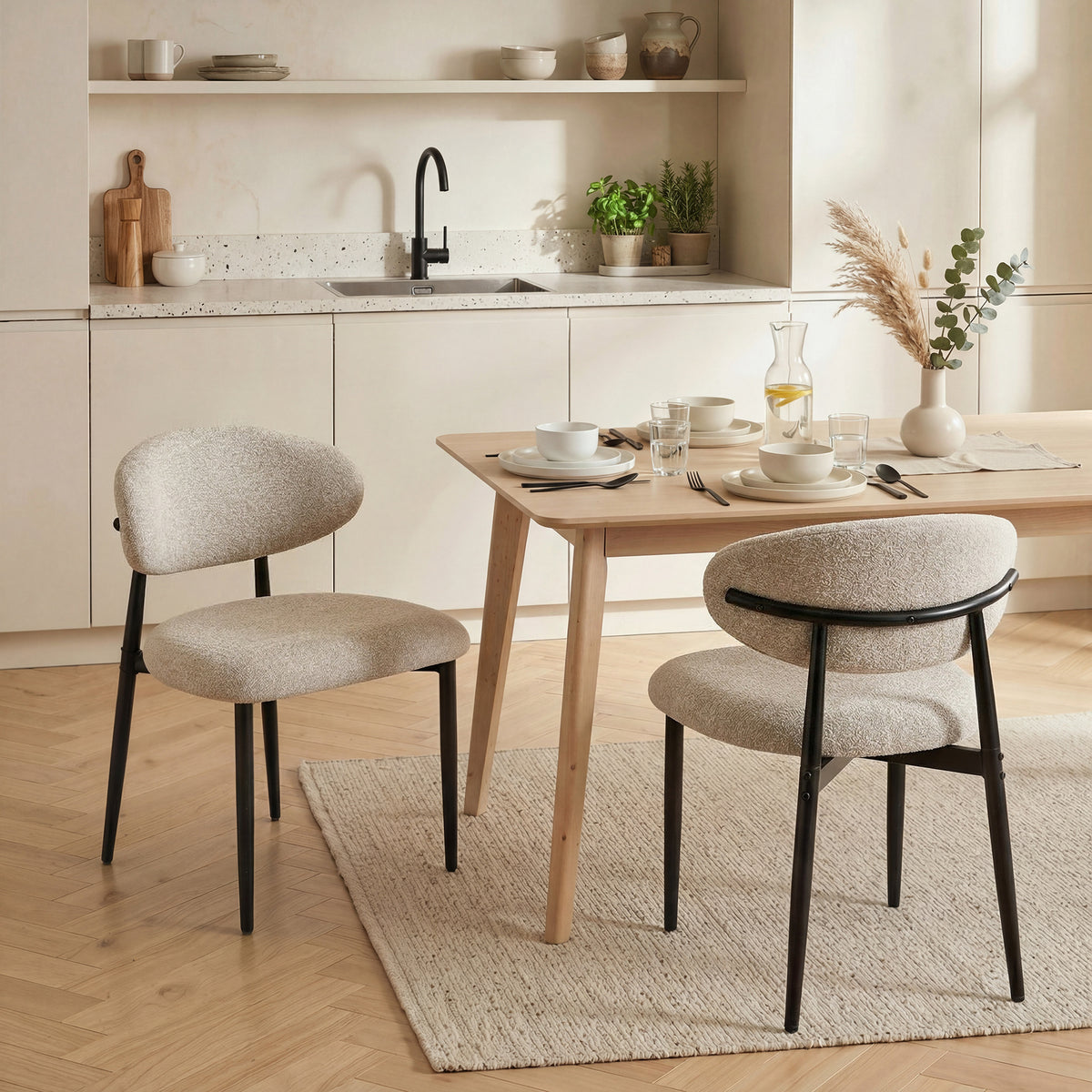 Eetkamerstoelen gestoffeerd keukenstoelen met stalen poten beige (2)