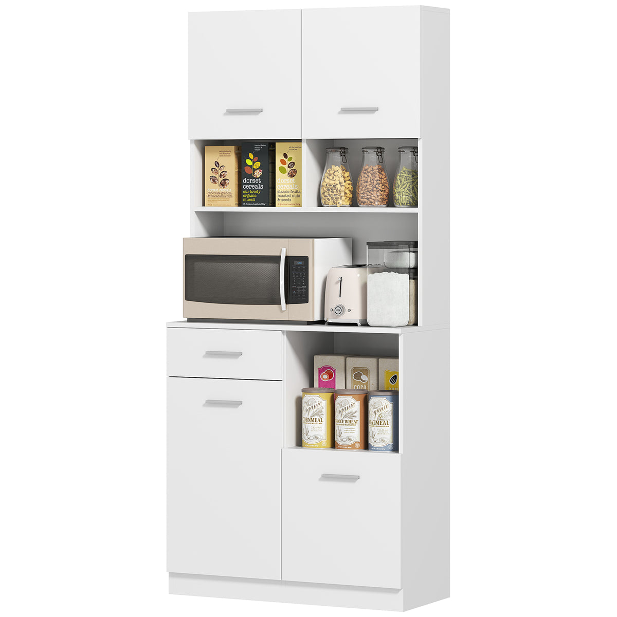 Keukenkast, buffetkast met lade, soft-close deuren, 80 x 35 x 180 cm, wit