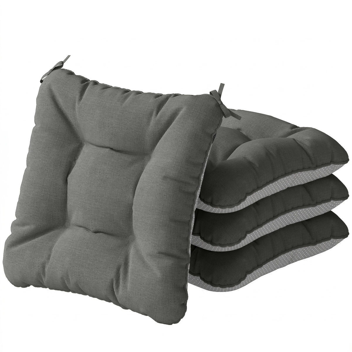 4-delige set zitkussens 39,5 x 39,5 x 10 cm stoelkussens met linten, antislip zitkussen voor buiten en binnen