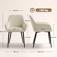 Eetkamerstoelen set van 2, gestoffeerde keukenstoelen met metalen poten, crèmewit (3)