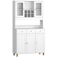 180 cm keukenkast, 2 glazen deuren, 3 lades, 4 verstelbare planken, eetkamerkast, spaanplaat, wit