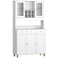 180 cm keukenkast, 2 glazen deuren, 3 lades, 4 verstelbare planken, eetkamerkast, spaanplaat, wit