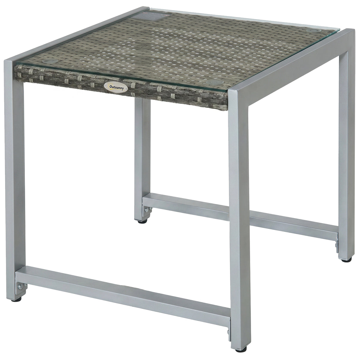 Tuintafel tuin bijzettafel tafel tuinmeubels met gehard glas polyrotan + aluminium grijs 50 x 49,5 x 50 cm