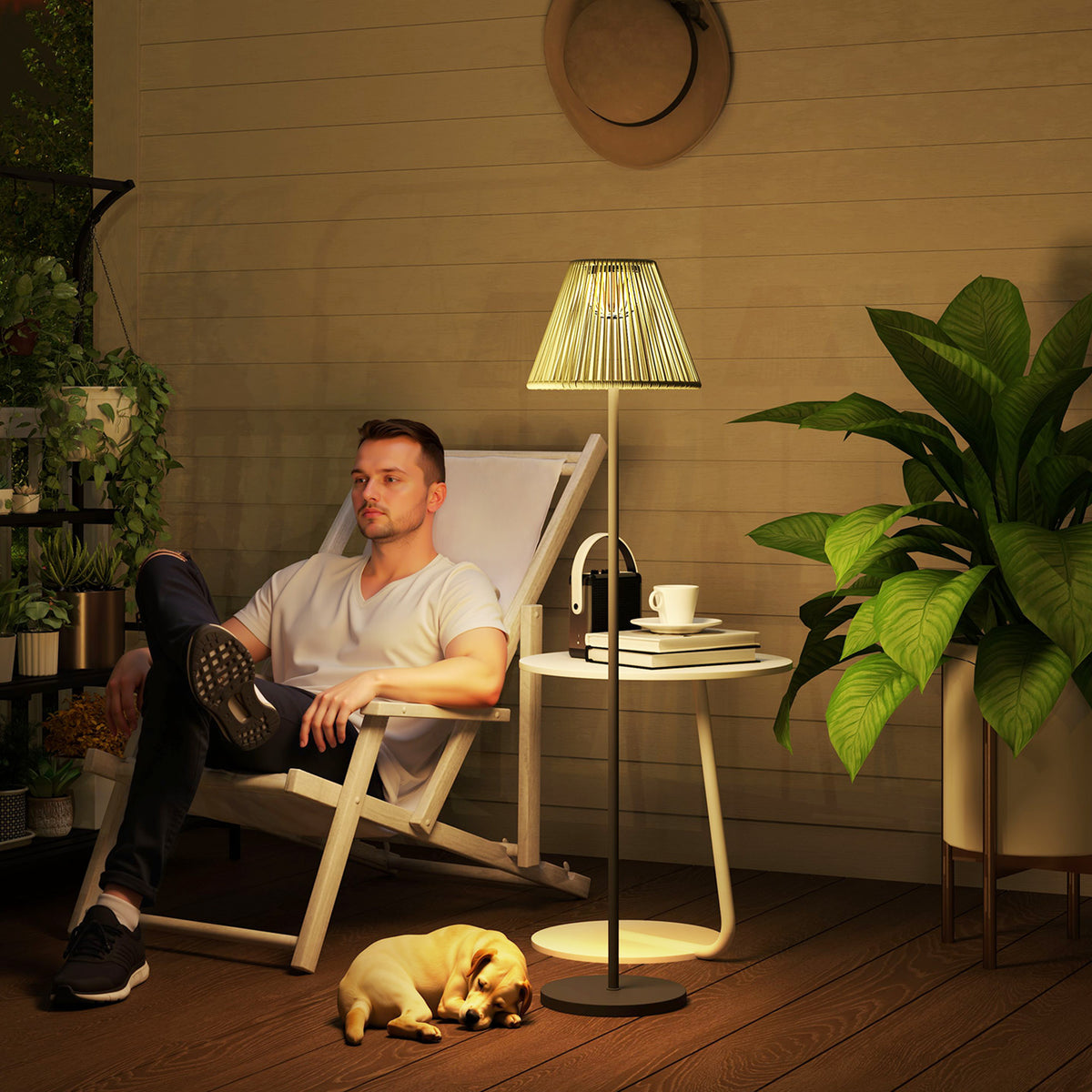 Solar vloerlamp rotan, solarlampen met lichtsensor, 25 led-lampjes, solarlamp in boho-stijl, Ø 33 x 135 cm (2)
