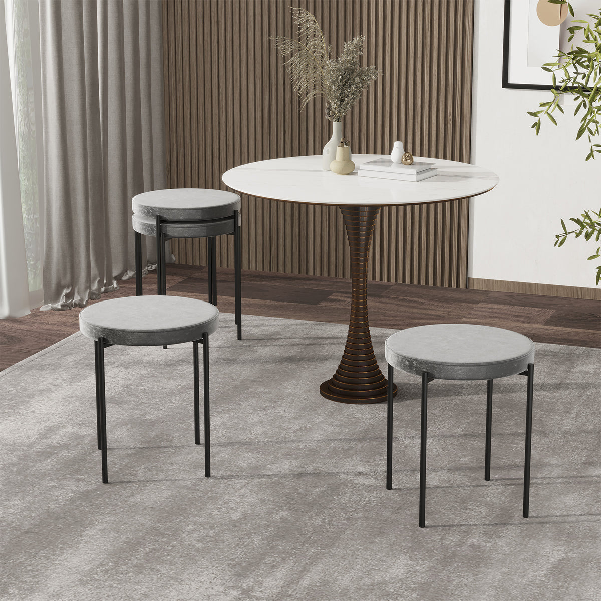 4-delige set eetkamerkrukken stapelbare eetkamerstoelen keukenstoel met gestoffeerde zitting, fluweel-look (2)
