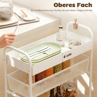 Keukenwagen van metaal, 3 manden, smal design, 4 wielen, voor keuken, woonkamer, badkamer, wit (5)