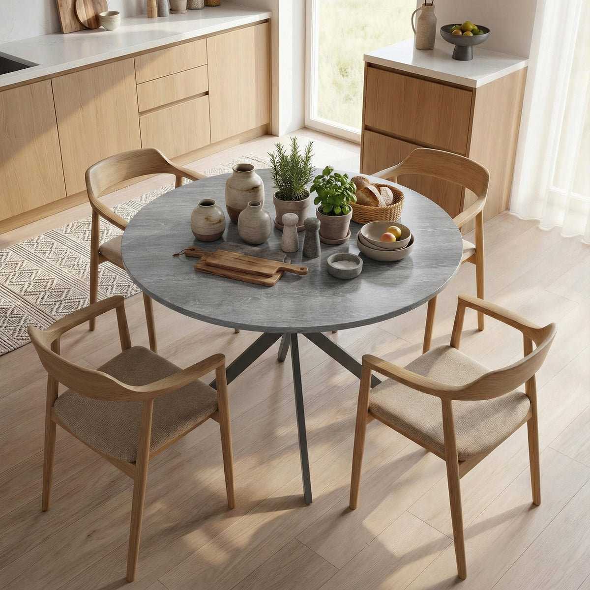 Ronde eettafel voor 4 personen, keukentafel in industriële stijl met stalen poten, voor eetkamer, keuken, grijs (2)