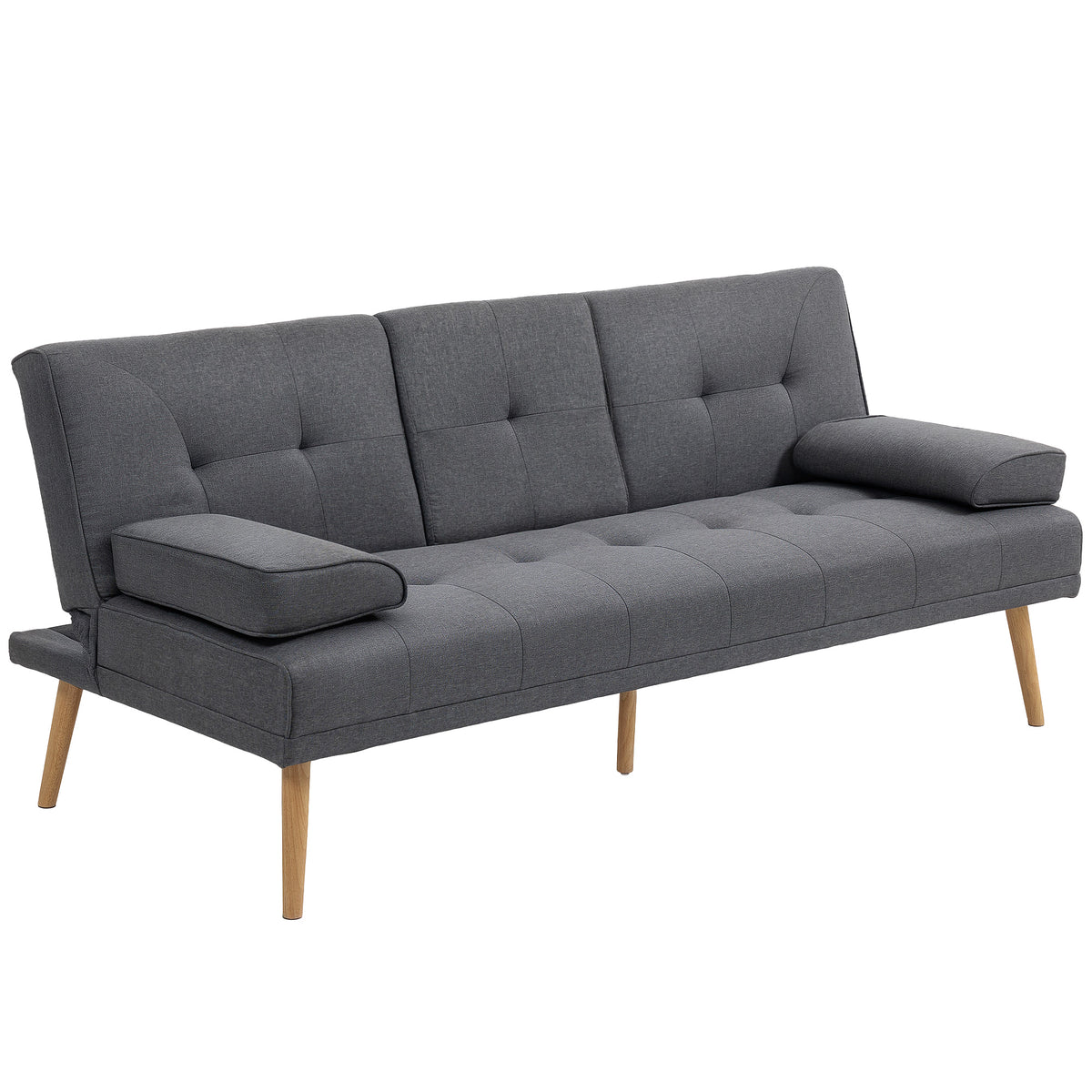 Slaapbank in Scandinavisch design, 3-zitsbank, 2 kussens, grijs + naturel