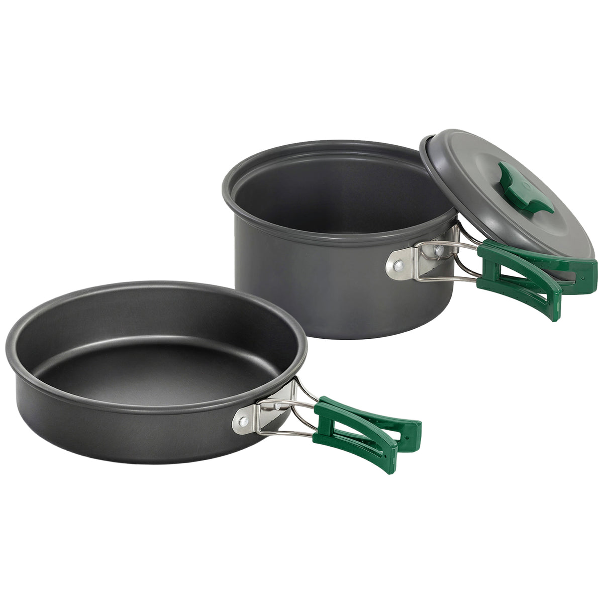 Camping kookset 8-delige outdoor pannenset met anti-verbrandingsgrepen snel verwarmende pan koekenpan grijs