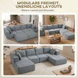 Modulaire hoekbank, U-vormige bank met brede en diepe zitting, 2 hockers, donkergrijs (4)