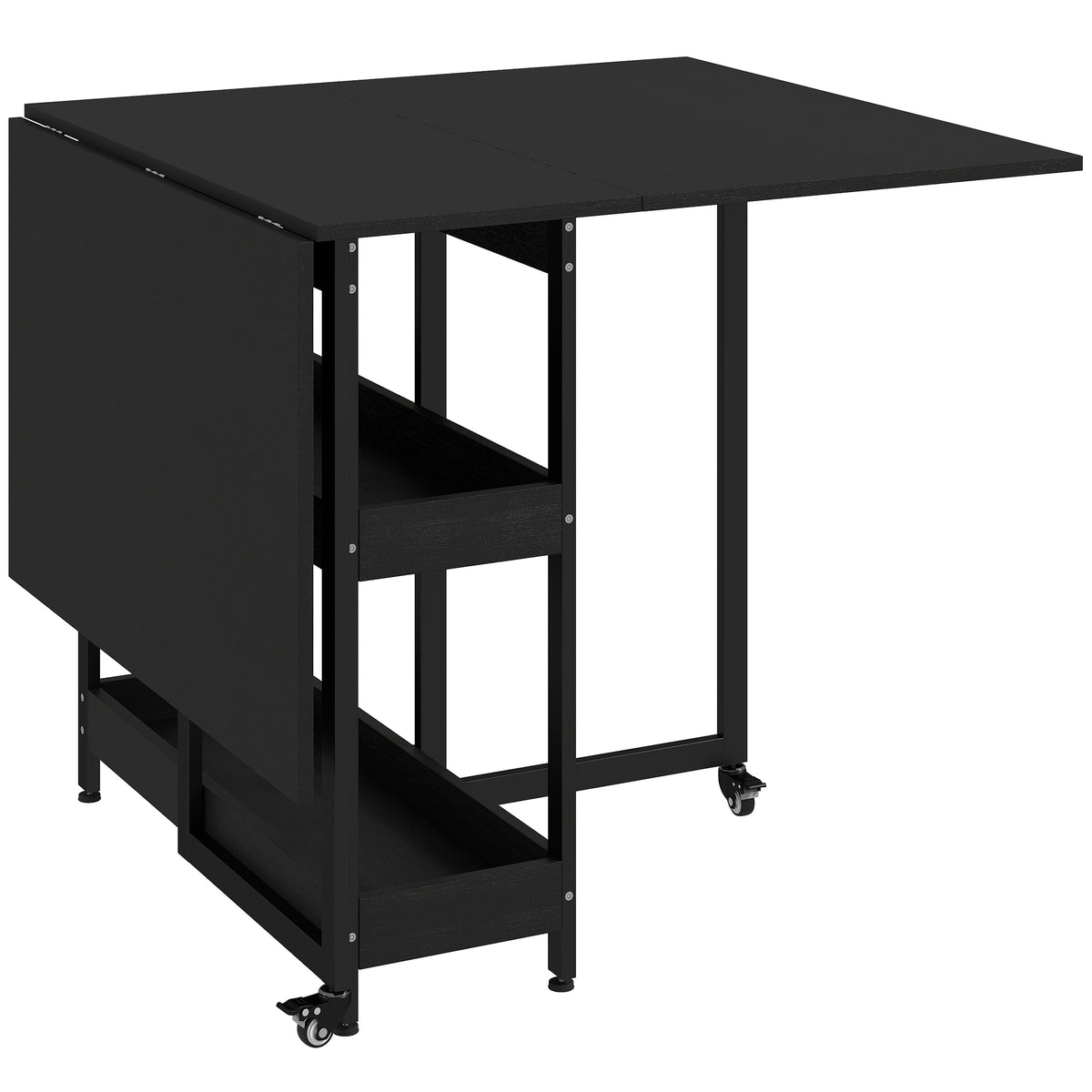Inklapbare eettafel in industrieel design, voor maximaal 4 personen, open schappen, flexibel, metaal, spaanplaat