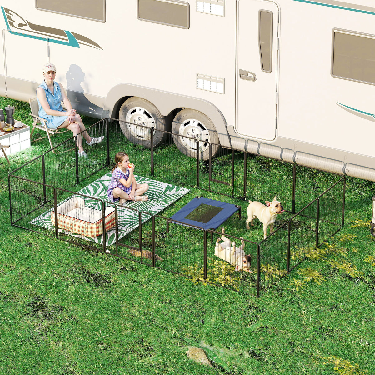 Puppyren, 16-delige inklapbare puppyren met deur voor kleine, middelgrote honden, 3,2 x 3,2 x 0,8 m, grijs (2)