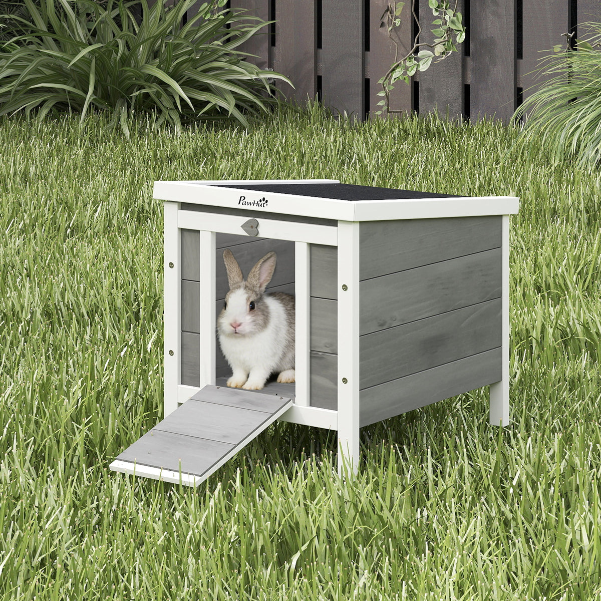 Kleine dierenstal klein dierenhuis met helling hout grijs (2)