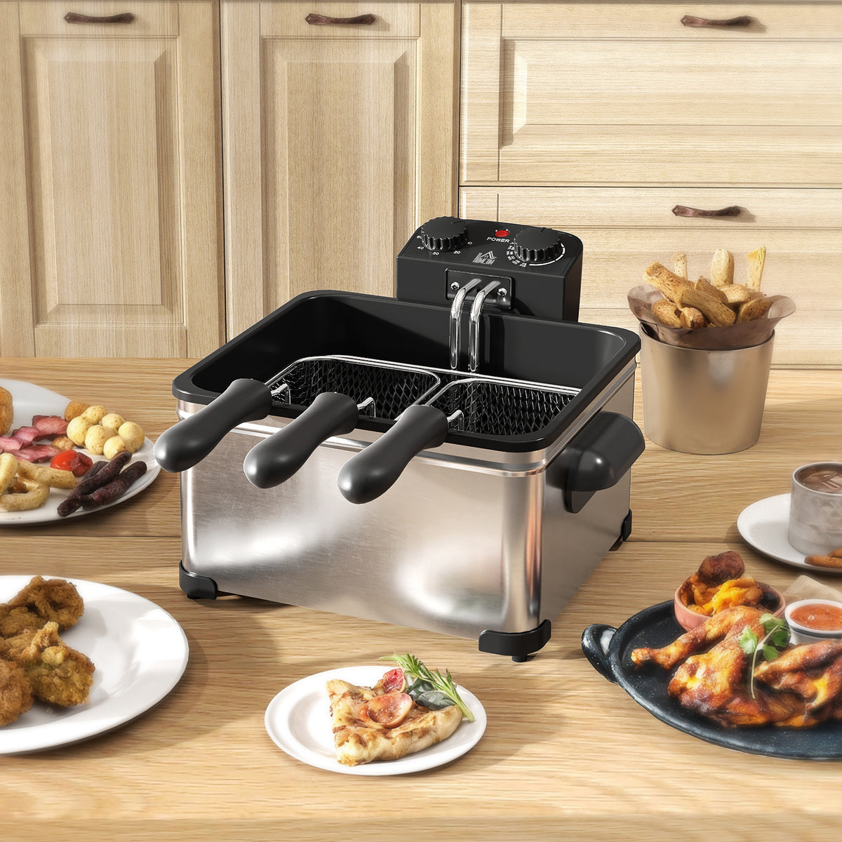 Friteuse, 5 l oliecapaciteit, timer, kijkvenster, 2000 W vermogen, zilverkleurig (9)