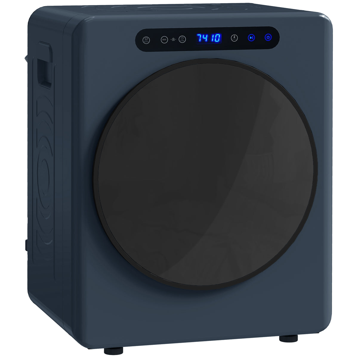 5kg luchtafvoerdroger, 1000W compacte vrijstaande voorlader-wasdroger met roestvrijstalen trommel, timer, blauw