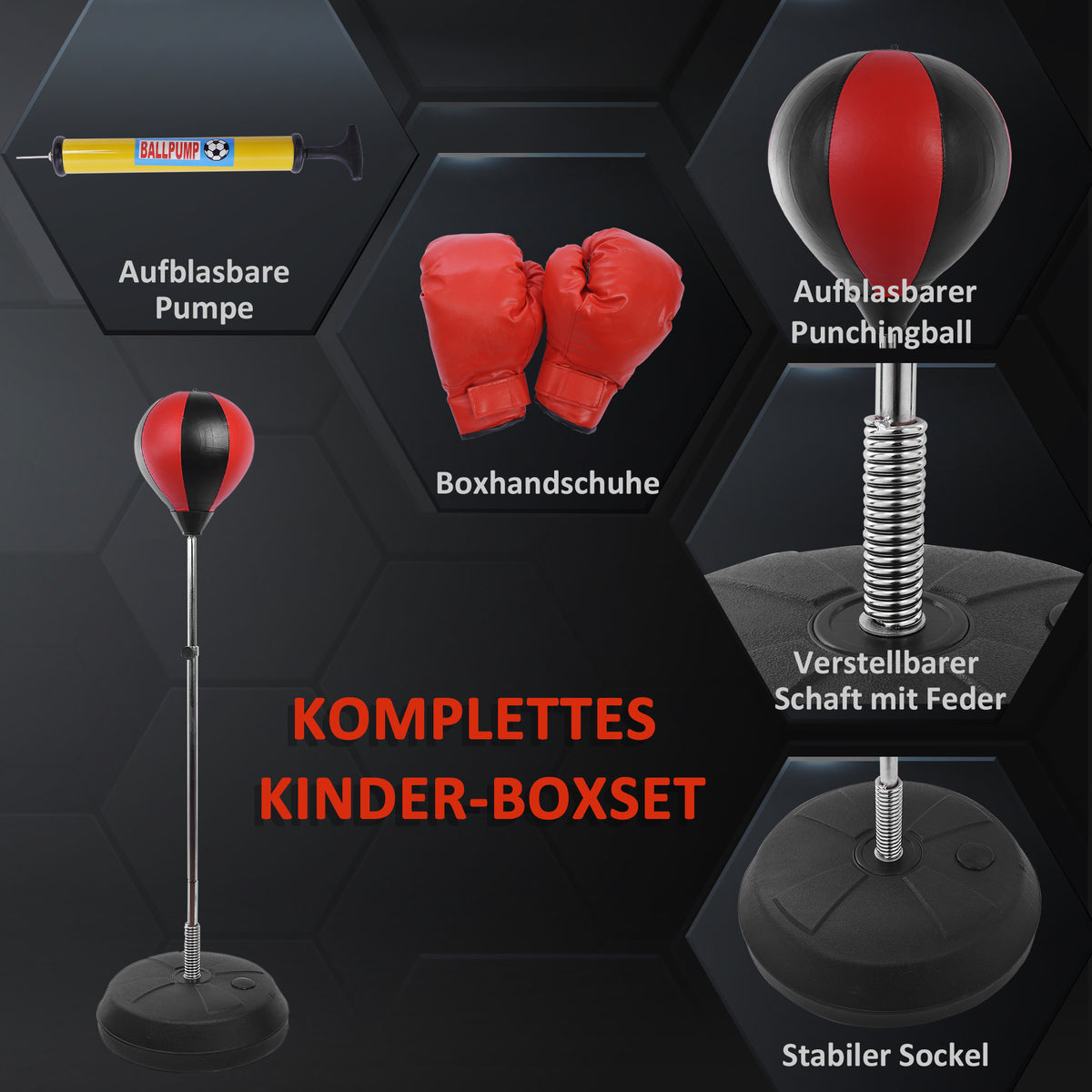 Punchingball-set staande bokszak trainingsset 125/131/138/145 cm in hoogte verstelbaar met 1 paar handschoenen 1 (5)