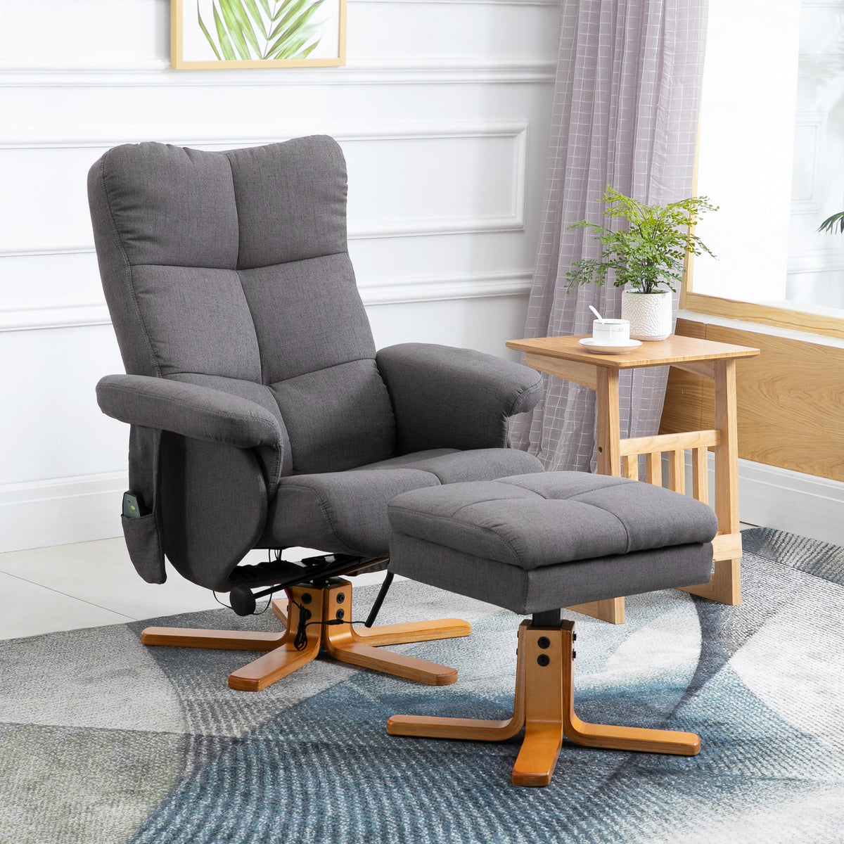 Relaxfauteuil met voetenbank, opbergruimte, elektrische massagestoel met ligfunctie, draaibare tv-stoel met (2)