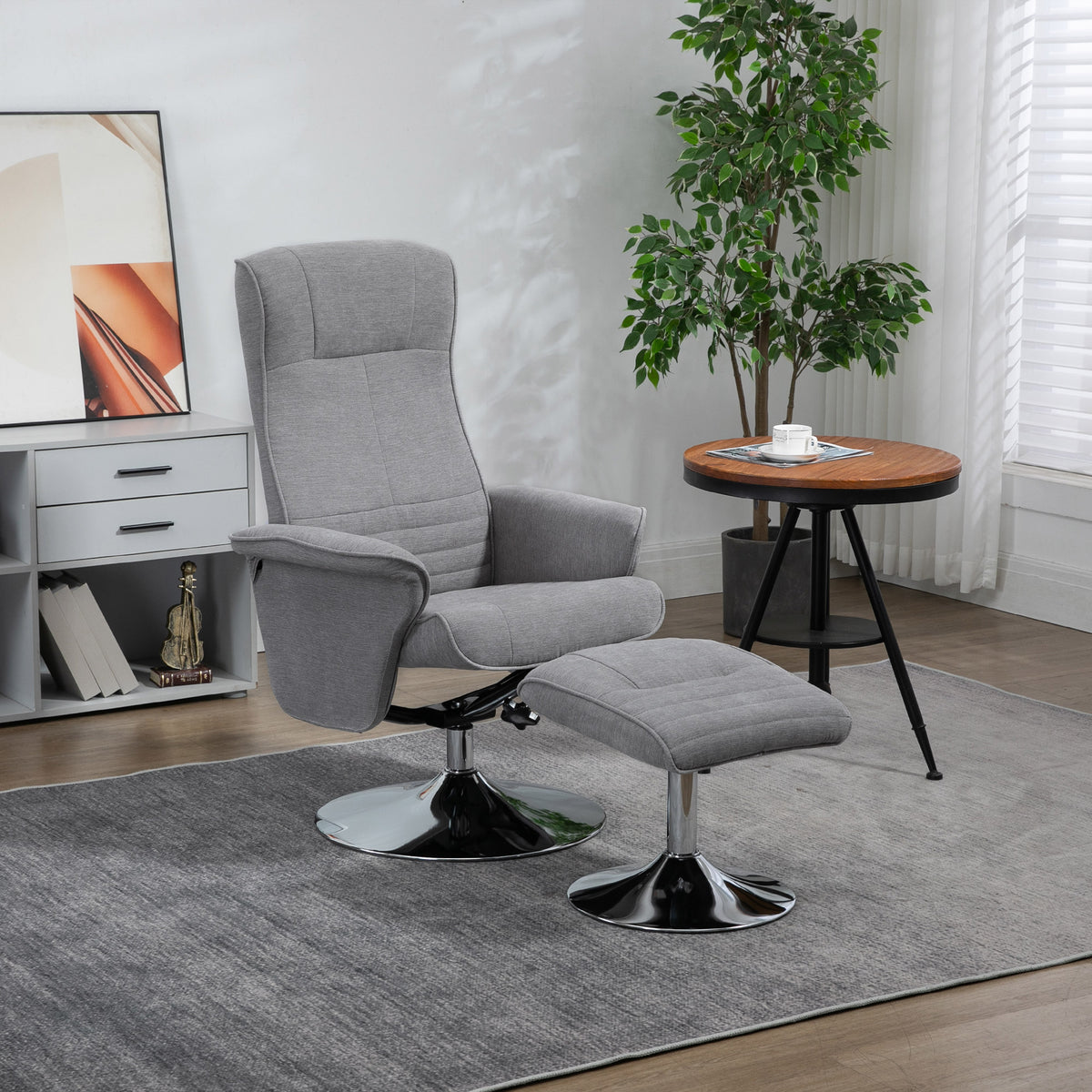 Relaxfauteuil met hocker, draaibaar, verstelbare rugleuning, tot 150 kg, 69 x 71 x 104 cm, grijs (2)