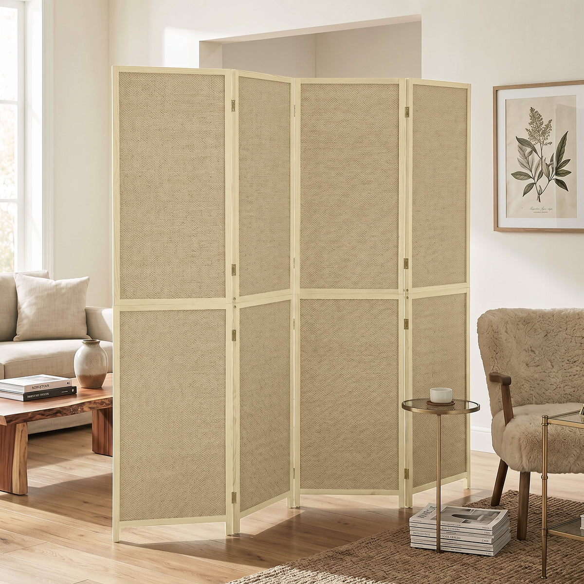 Kamerscherm met 4 panelen, inklapbare scheidingswand van handgevlochten bamboe, 180 x 180 cm, naturel (2)