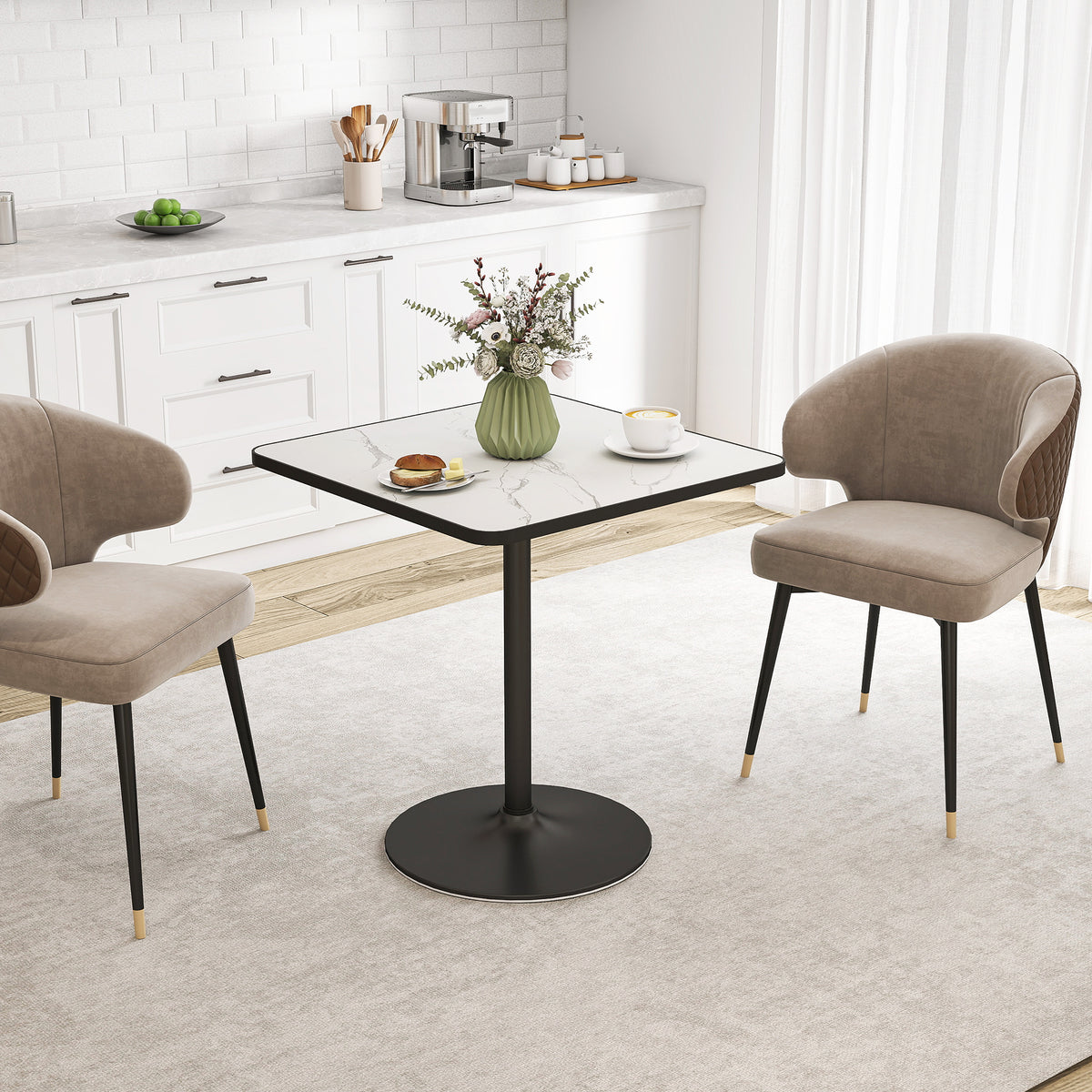 Eettafel, 70 x 70 cm vierkante keukentafel voor 4 personen met marmerlook voor keuken wit (2)