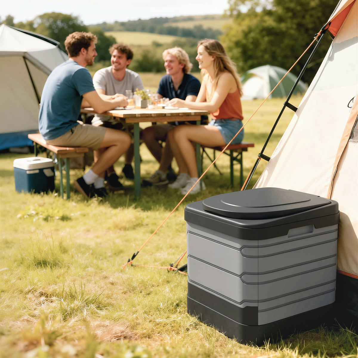 Campingtoilette opvouwbaar reistoilet tot 150 kg met 12 stollingspoederzakjes, 12 afvalzakken, 42 x 46 x 43,5 cm (2)