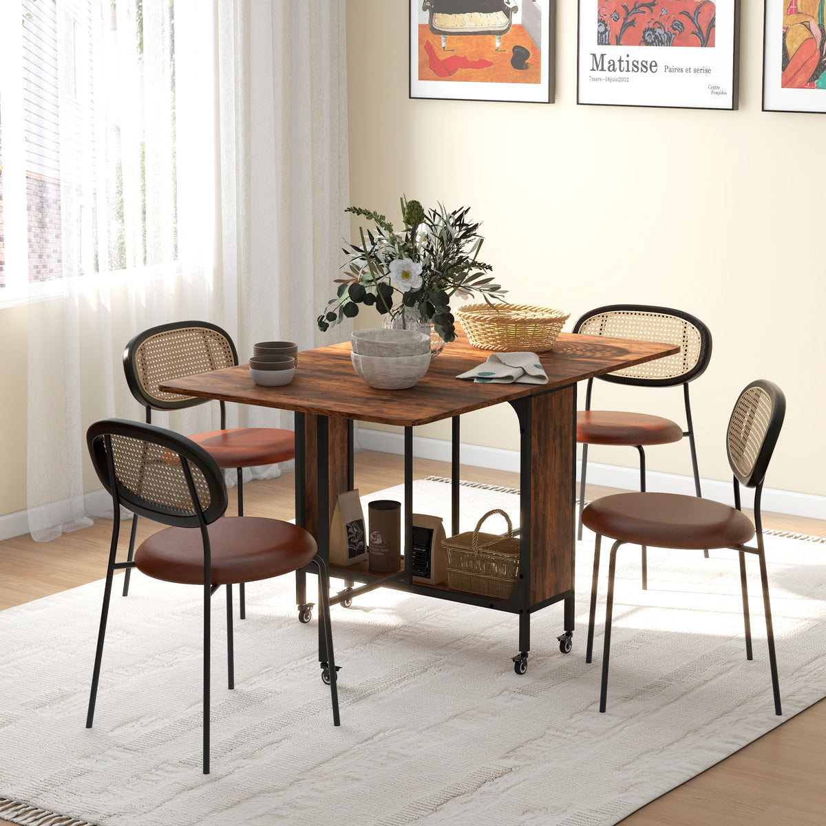 Inklapbare eettafel, verrijdbare klaptafel voor 6 personen, met opbergruimte, belastbaar tot 50 kg, 130 x 80 x (2)