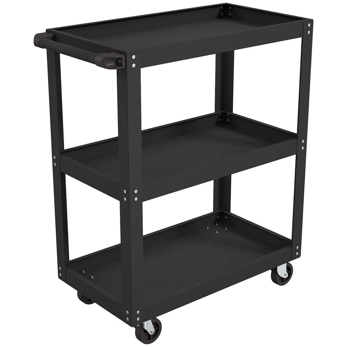 Werkplaatswagen met 3 legplanken en zijhouder, 4 wielen, 70,5 x 35 x 82,5 cm, zwart