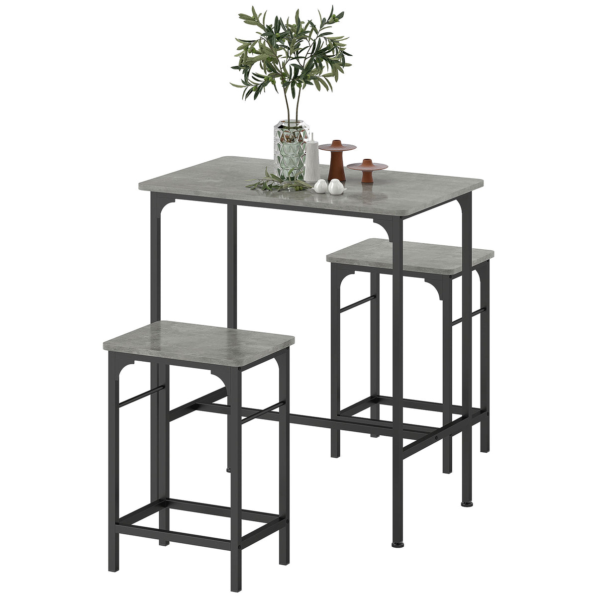 Bartafelset Bartafel met barkrukset eettafel met 2 stoelen met antislipvoetjes grijs