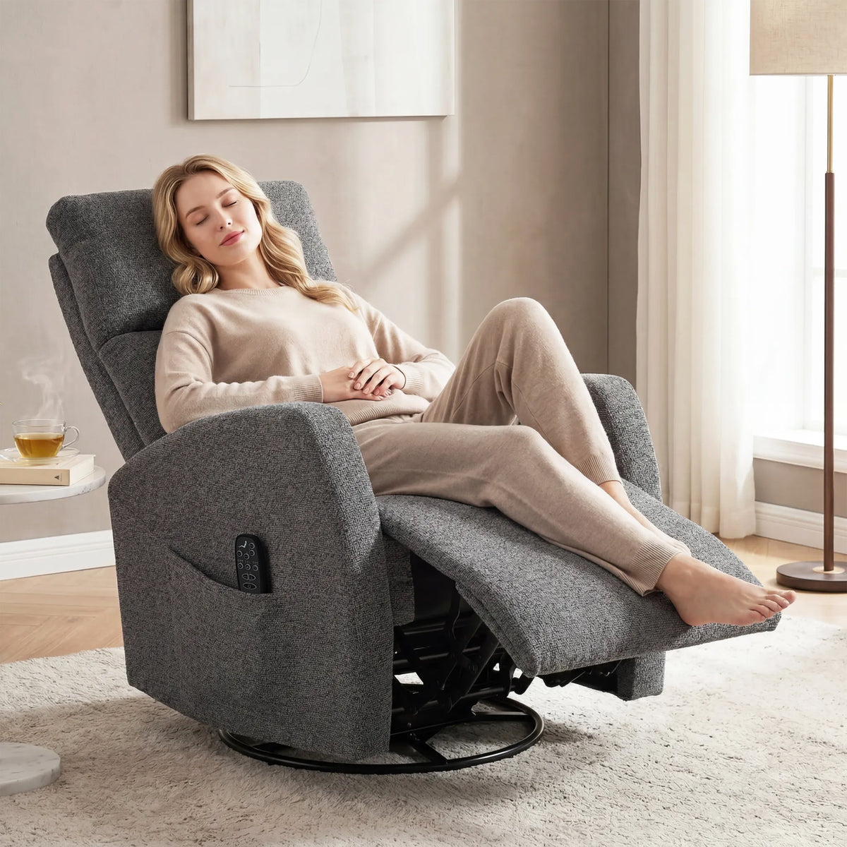 Relaxfauteuil Draaibare tv-fauteuil met warmte- en vibratiemassage, ligfunctie, schommelfunctie donkergrijs (2)