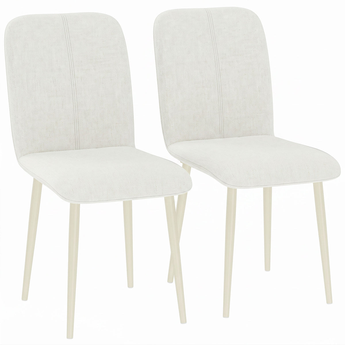 Eetkamerstoelen set van 2, gestoffeerde keukenstoelen in linnenlook met lichte poten, crème