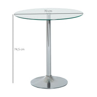 Ronde eettafel met glazen blad, metalen onderstel, zilverkleurig (3)
