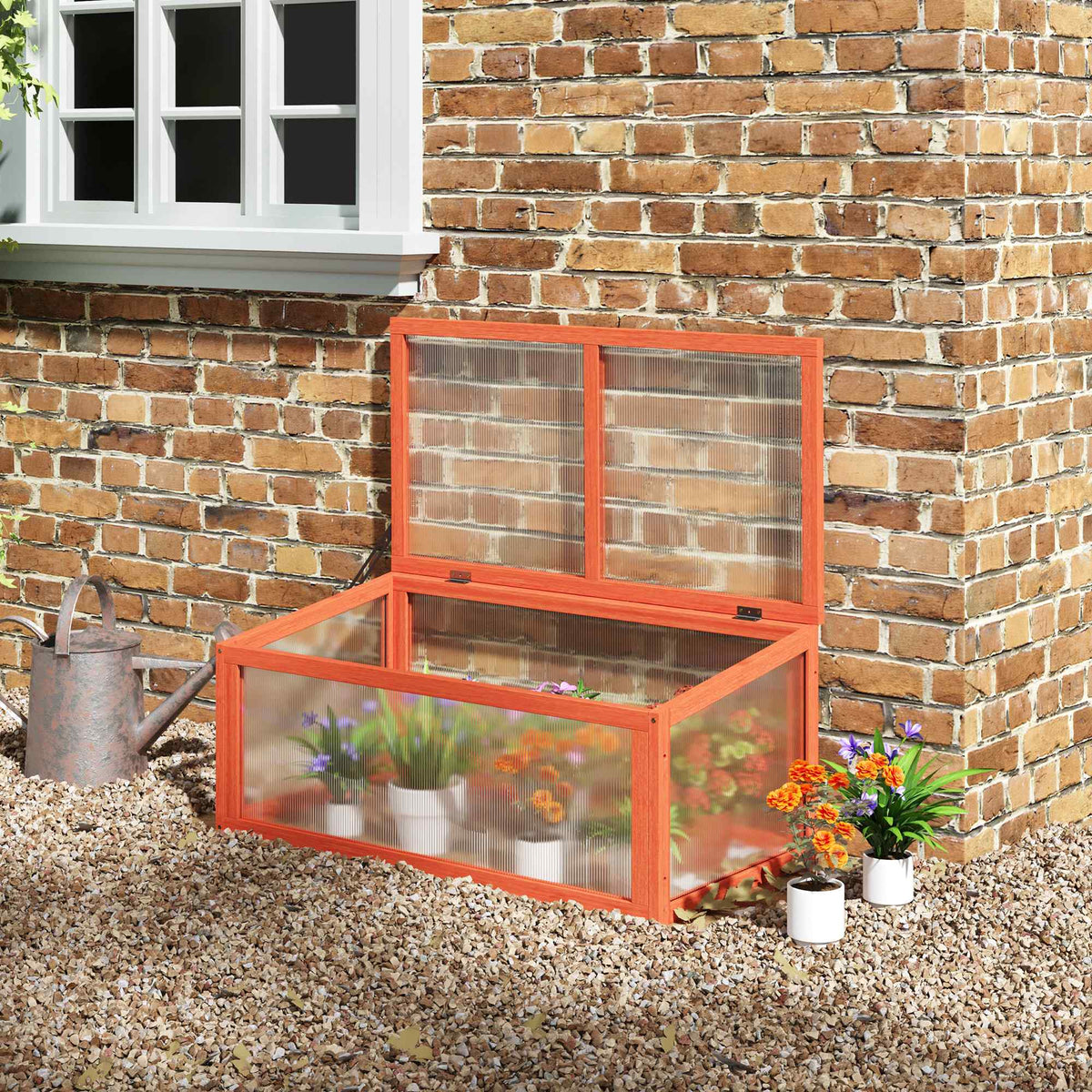 Kweekbak van hout en polycarbonaat broeikas 90 x 46 x 40 cm kas met afdekking weerbestendig kweekbak voor tuin (2)