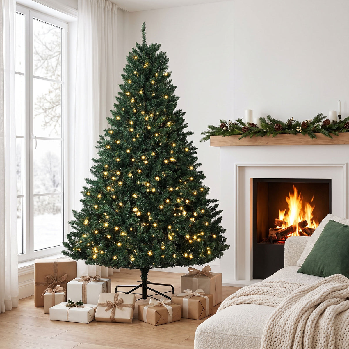 Kerstboom, 550 warmwitte leds, 1494 takken, vlamvertragend, kunststof/metaal, 180 x 112 cm, groen (2)
